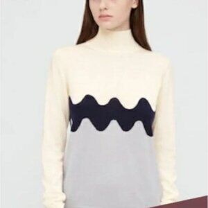 Marimekko x Uniqlo Mock Neck Sweater Women's S Knit Wave Wool Minimalist Luxury